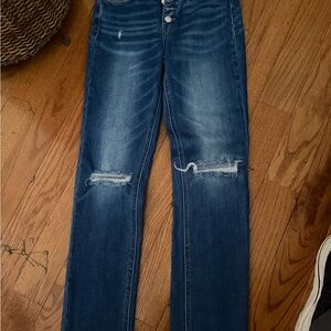 VERVET BY FLYING MONKEY Indigo Distressed Straight Leg Jeans